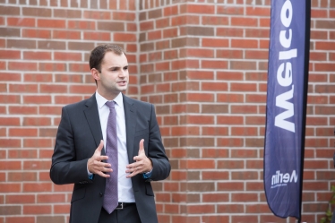 Luke speaking at the opening